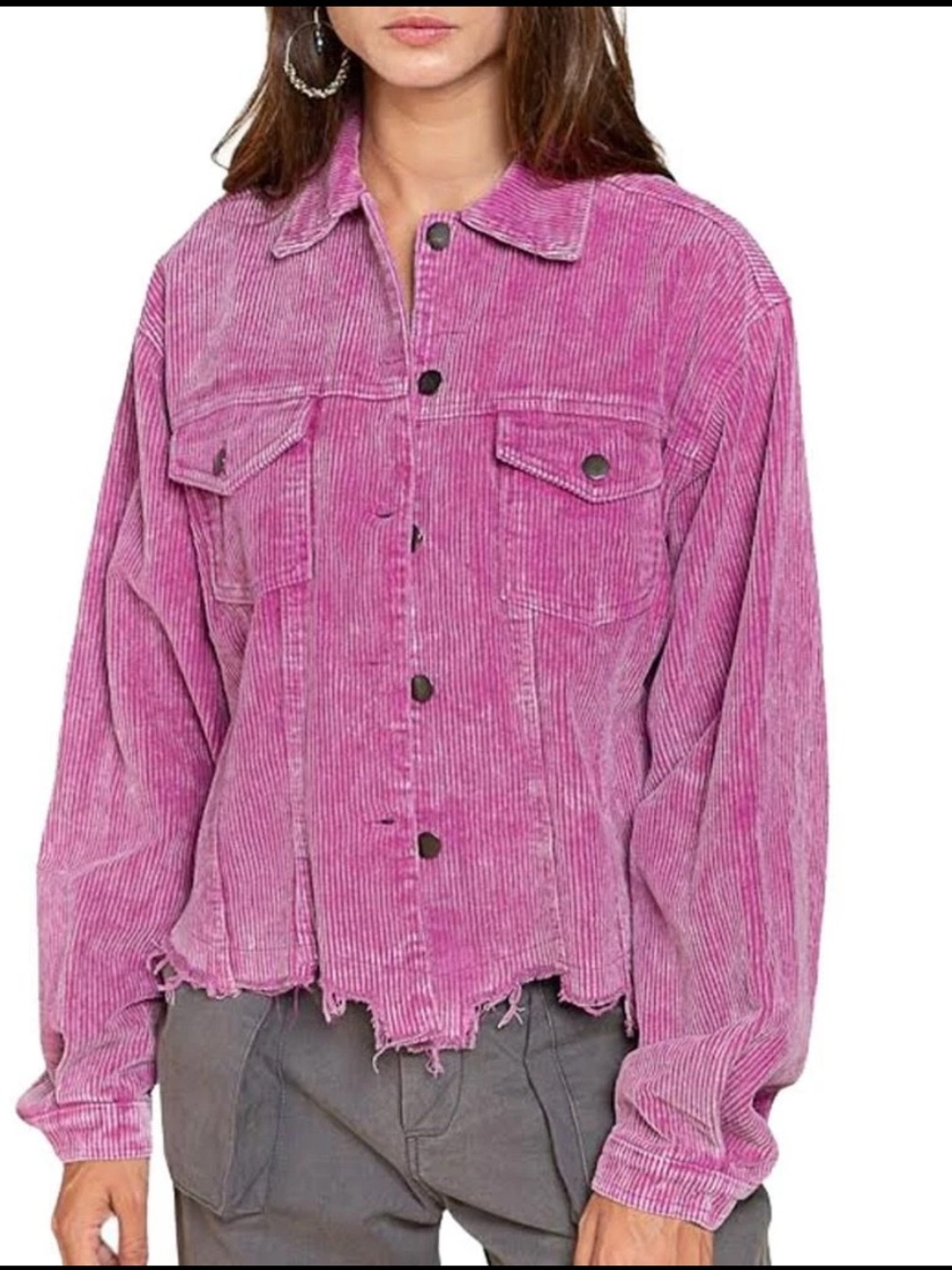 POL Pink Corduroy Jacket medium frayed hem